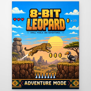 Leopard, Retro-8-Bit-Pixel-Art Postkarte