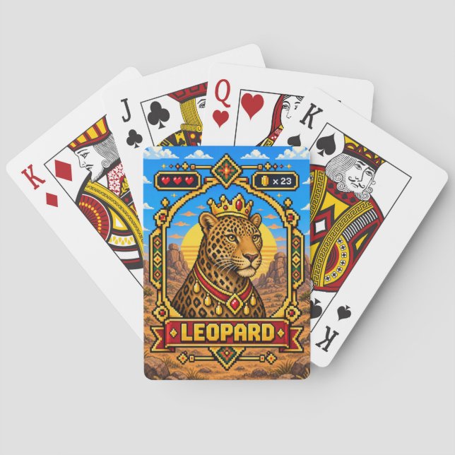 Leopard Retro 8-Bit Pixelkunst Spielkarten (Rückseite)
