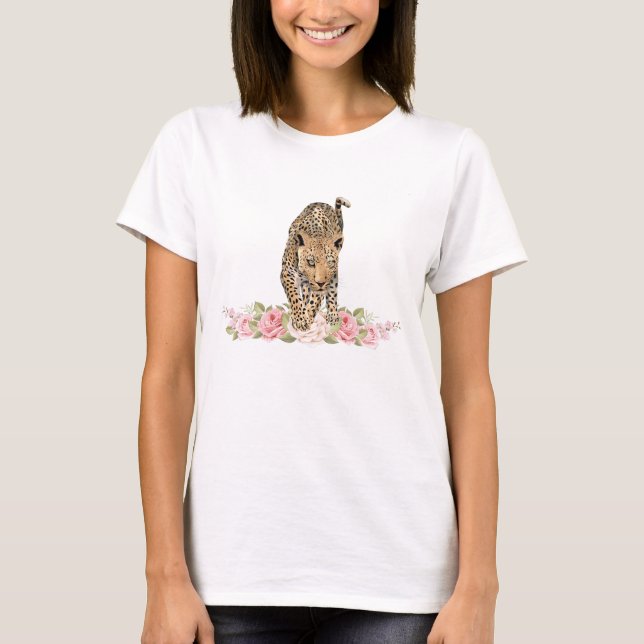 Leopard, Rose léopard, T-shirt fleur léopard (Devant)
