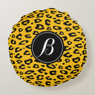 Leopard-Rosetten individuelles Monogramm Rundumwur Rundes Kissen
