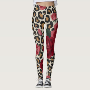 Leopard-Rot-Rosen-Muster Leggings