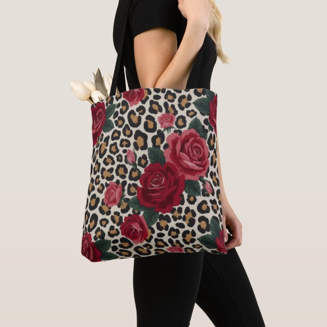 Leopard-Rot-Rosen-Muster Tasche (Von Nahem)