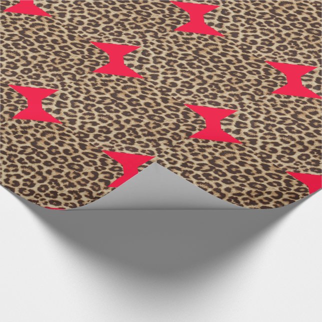 Leopard-Rot-Schleife Geschenkpapier (Ecke)