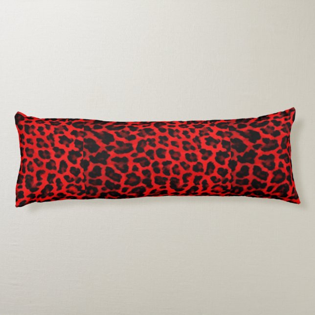 Leopard - Rot und Schwarzes Seitenschläferkissen (Rückseite)