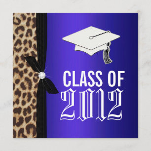 Leopard Royal Blue Graduation Party Einladung