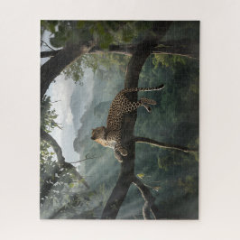 Leopard-Ruhigstellung oberhalb Regenwald