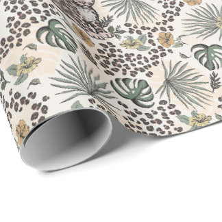 Leopard Safari Kinder Blumen Dschungel Muster Geschenkpapier