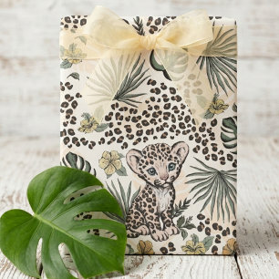 Leopard Safari Kinder Blumen Dschungel Muster Geschenkpapier