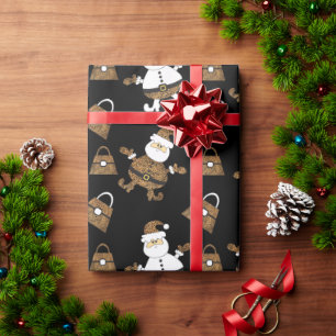 Leopard Santa Taschen Muster Auf Schwarz Geschenkpapier