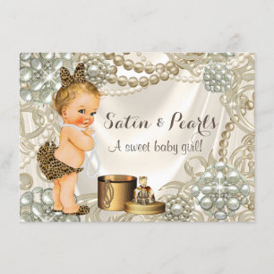 Leopard Satin Pearl Girly Baby Girl Dusche Einladung