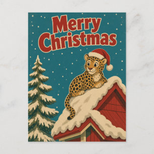 Leopard Schnee Dach Tier Weihnachten Postkarte