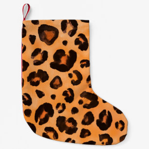 Leopard, schwarz gelb, orange braun, nahtloser Bac Kleiner Weihnachtsstrumpf
