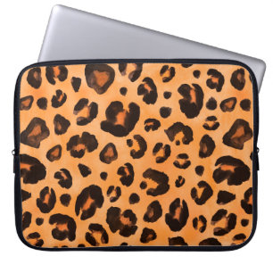 Leopard, schwarz gelb, orange braun, nahtloser Bac Laptopschutzhülle