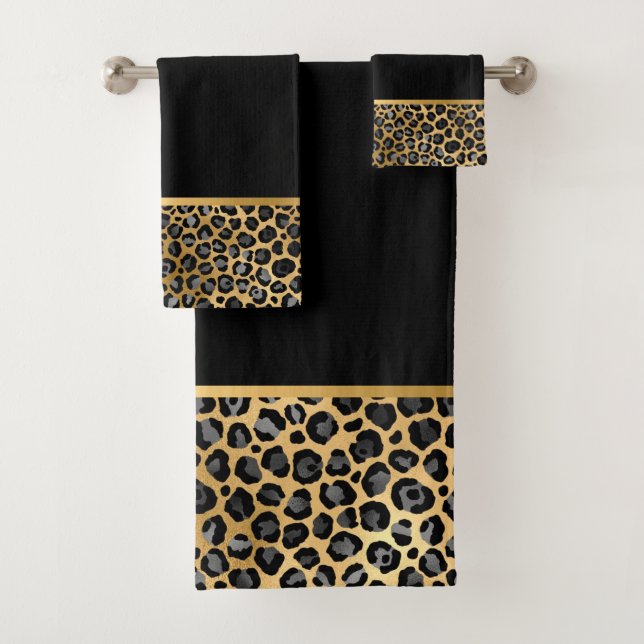 LEOPARD SCHWARZ GOLD BADEZIMMER TOWEL SET (Insitu)