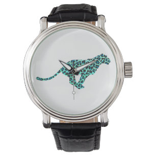 Leopard Schwarz und Aquamarin Armbanduhr