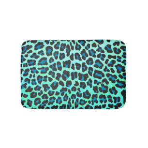 Leopard Schwarz und Aquamarin Badematte