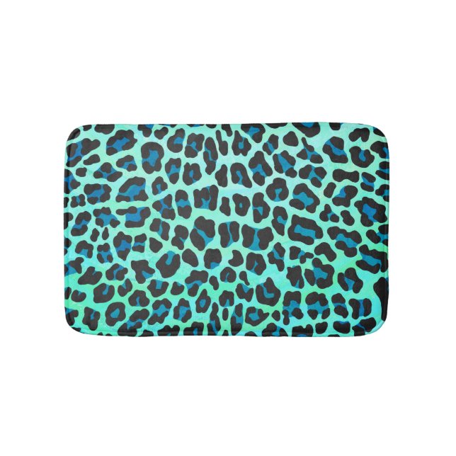 Leopard Schwarz und Aquamarin Badematte (Vorderseite)