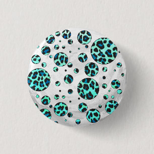 Leopard Schwarz und Aquamarin Button
