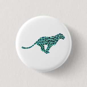 Leopard Schwarz und Aquamarin Button