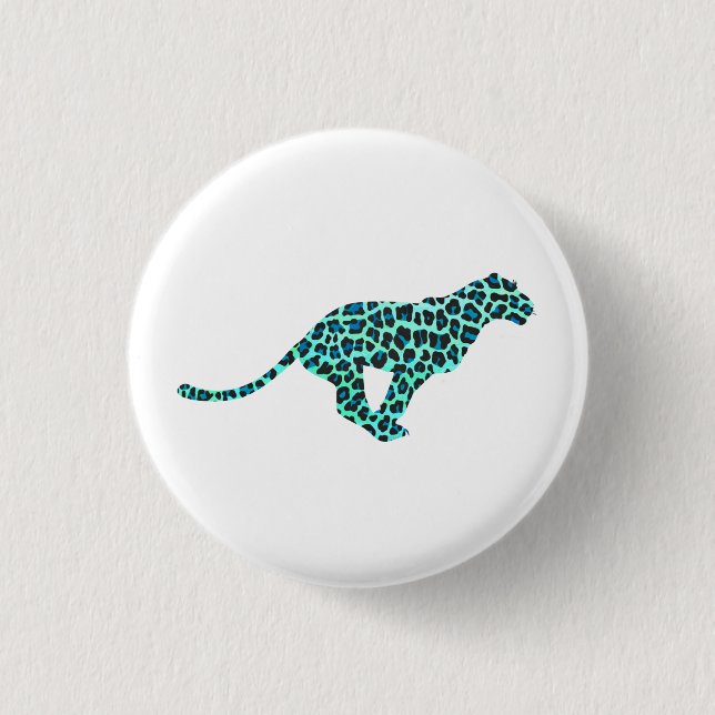 Leopard Schwarz und Aquamarin Button (Vorderseite)