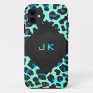 Leopard Schwarz und Aquamarin iPhone 11 Hülle