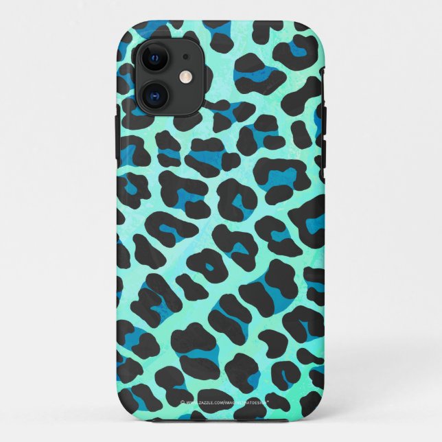 Leopard Schwarz und Aquamarin Case-Mate iPhone Hülle (Rückseite)