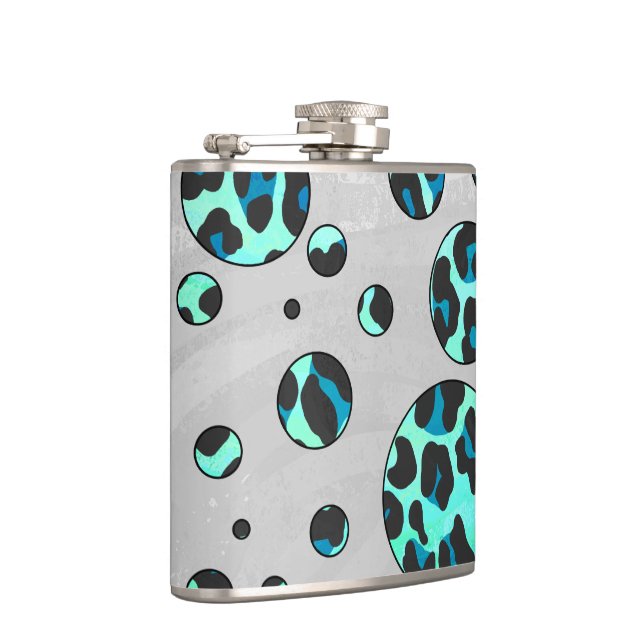 Leopard Schwarz und Aquamarin Flachmann (Rechts)