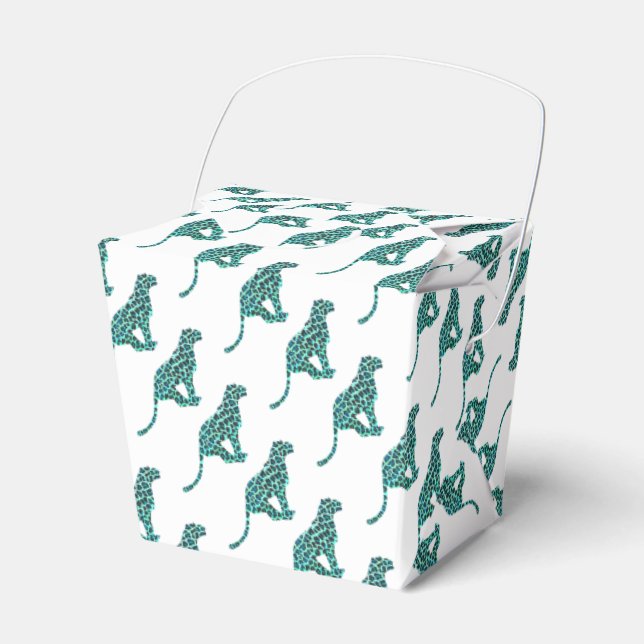 Leopard Schwarz und Aquamarin Geschenkschachtel (Vorderseite)