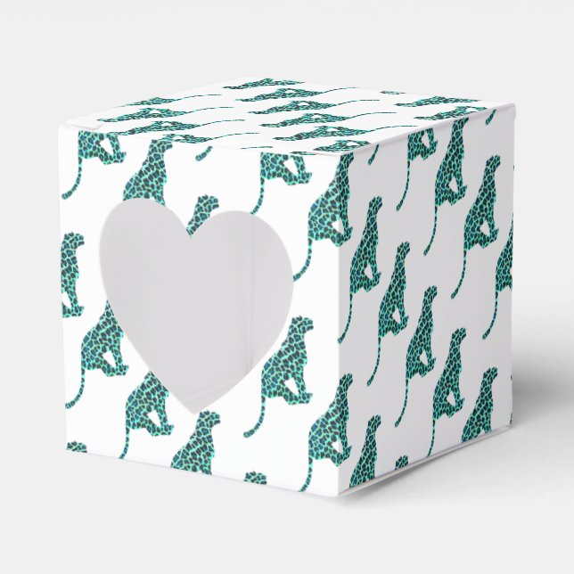 Leopard Schwarz und Aquamarin Geschenkschachtel (Vorderseite)