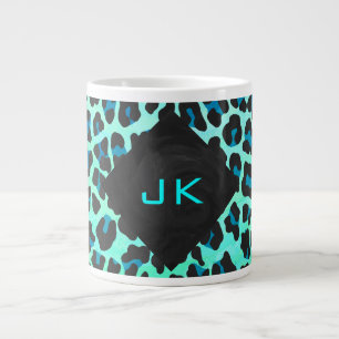 Leopard Schwarz und Aquamarin Jumbo-Tasse