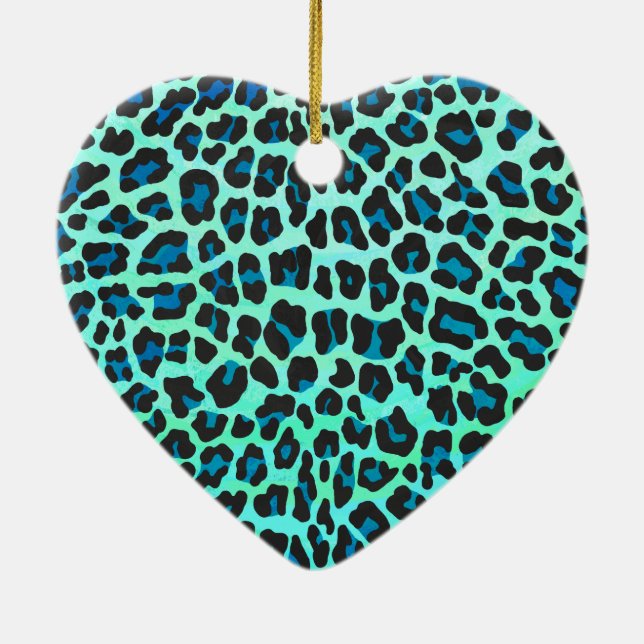 Leopard Schwarz und Aquamarin Keramik Ornament (Hinten)