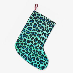 Leopard Schwarz und Aquamarin Kleiner Weihnachtsstrumpf