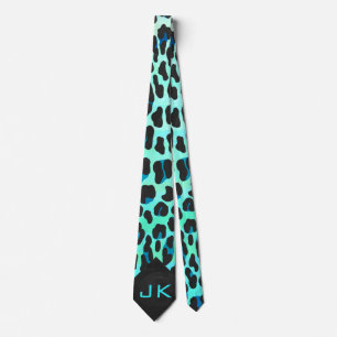 Leopard Schwarz und Aquamarin Krawatte