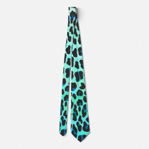 Leopard Schwarz und Aquamarin Krawatte