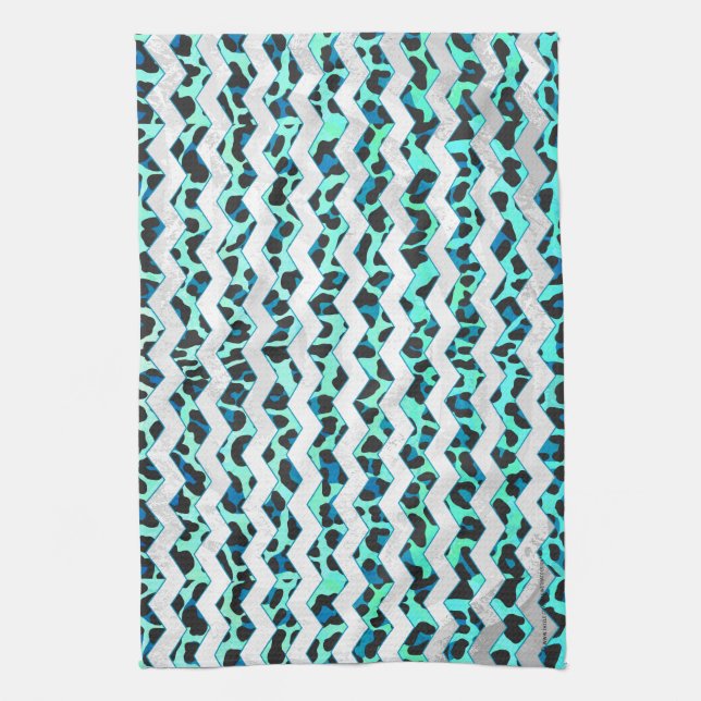 Leopard Schwarz und Aquamarin Küchentuch (Vertikal)