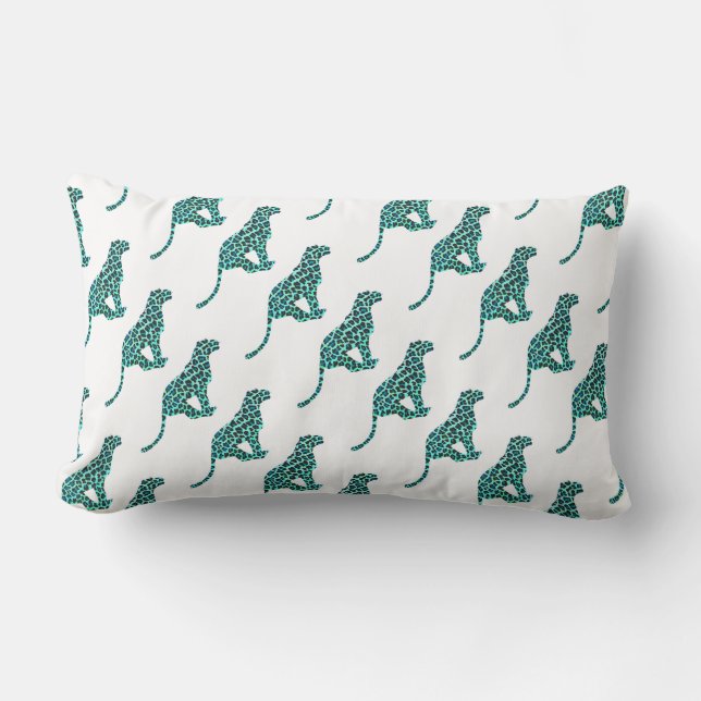 Leopard Schwarz und Aquamarin Lendenkissen (Vorderseite)