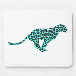 Leopard Schwarz und Aquamarin Mousepad
