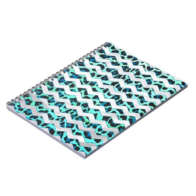 Leopard Schwarz und Aquamarin Notizblock (Linke Seite)