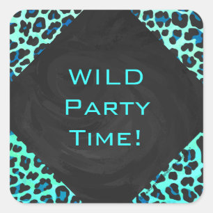 Leopard Schwarz und Aquamarin Quadratischer Aufkleber