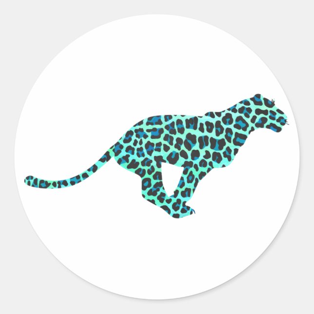 Leopard Schwarz und Aquamarin Runder Aufkleber (Vorderseite)