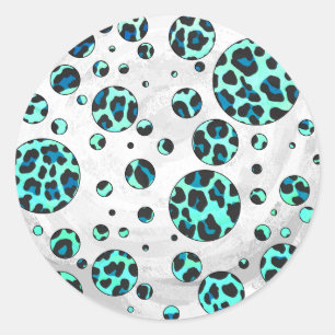 Leopard Schwarz und Aquamarin Runder Aufkleber