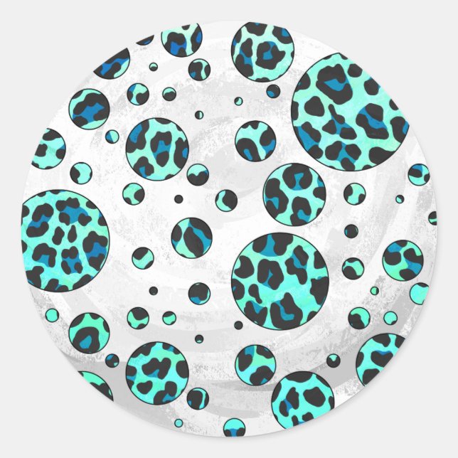 Leopard Schwarz und Aquamarin Runder Aufkleber (Vorderseite)