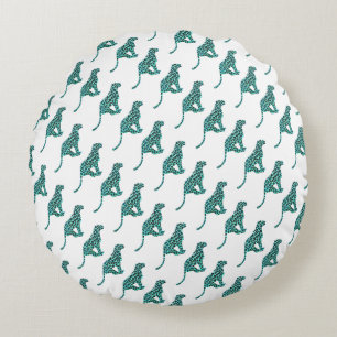 Leopard Schwarz und Aquamarin Rundes Kissen