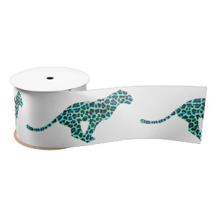Leopard Schwarz und Aquamarin Satinband