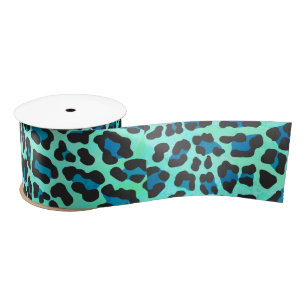 Leopard Schwarz und Aquamarin Satinband