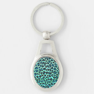 Leopard Schwarz und Aquamarin Schlüsselanhänger