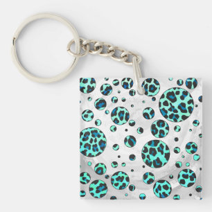 Leopard Schwarz und Aquamarin Schlüsselanhänger