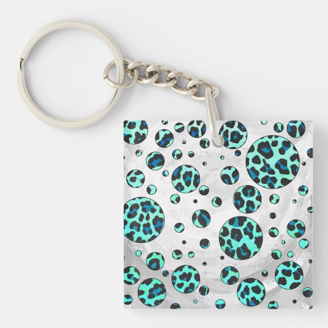 Leopard Schwarz und Aquamarin Schlüsselanhänger (Vorderseite)