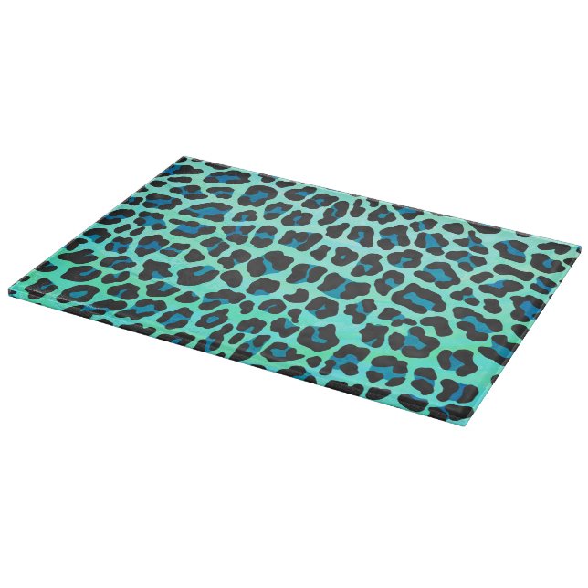 Leopard Schwarz und Aquamarin Schneidebrett (Ecke)