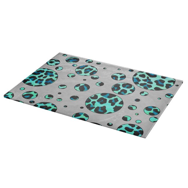 Leopard Schwarz und Aquamarin Schneidebrett (Ecke)
